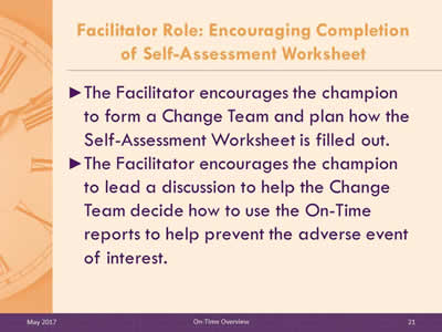 Facilitator Role: Encouraging Completion of Self-Assessment Worksheet