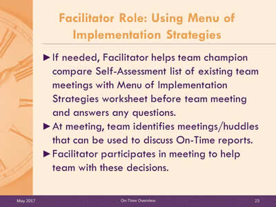 Facilitator Role: Using Menu of Implementation Strategies