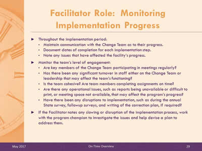 Facilitator Role: Monitoring Implementation Progress