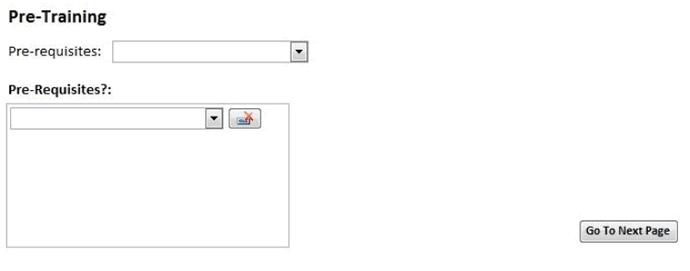 Screenshot shows the third data entry page. Data can be entered for Pre-training prerequisites.