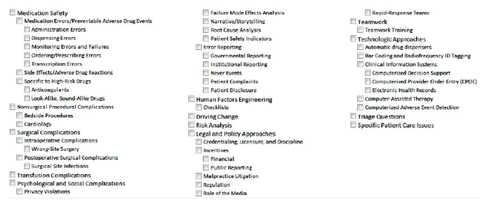 A screenshot shows the third page of the Patient Safety Education and Training Catalog. Search fields include more topics under Content Area.