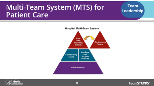 Multi-Team System (MTS) for Patient Care. Image of slide: key points are in the text below.