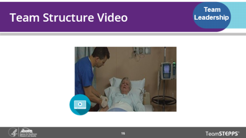 Team Structure Video. A doctor is at a patient's bedside talking to the patient while checking vital signs.