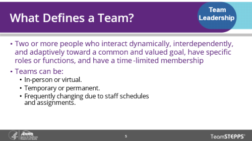 What Defines a Team? Image of slide: key points are in the text below.