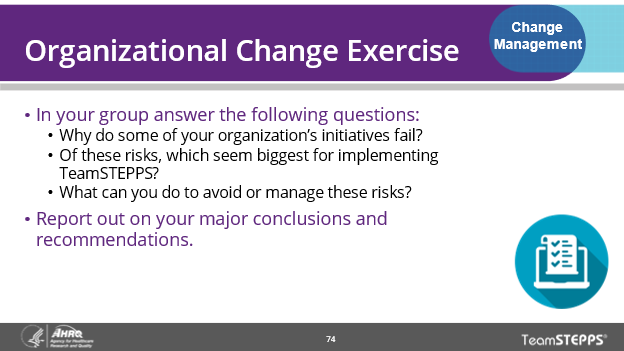 Image of slide: This slide provides questions a group can answer about organizational change.