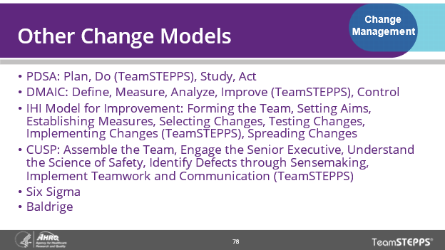 image of slide: This slide provides six other change models and approaches for healthcare organizational change.