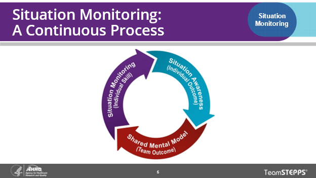 Situation Monitoring is a Continuous Process, it fluidly flows from decision monitoring to situation awareness to shared mental models and back to situation monitoring.